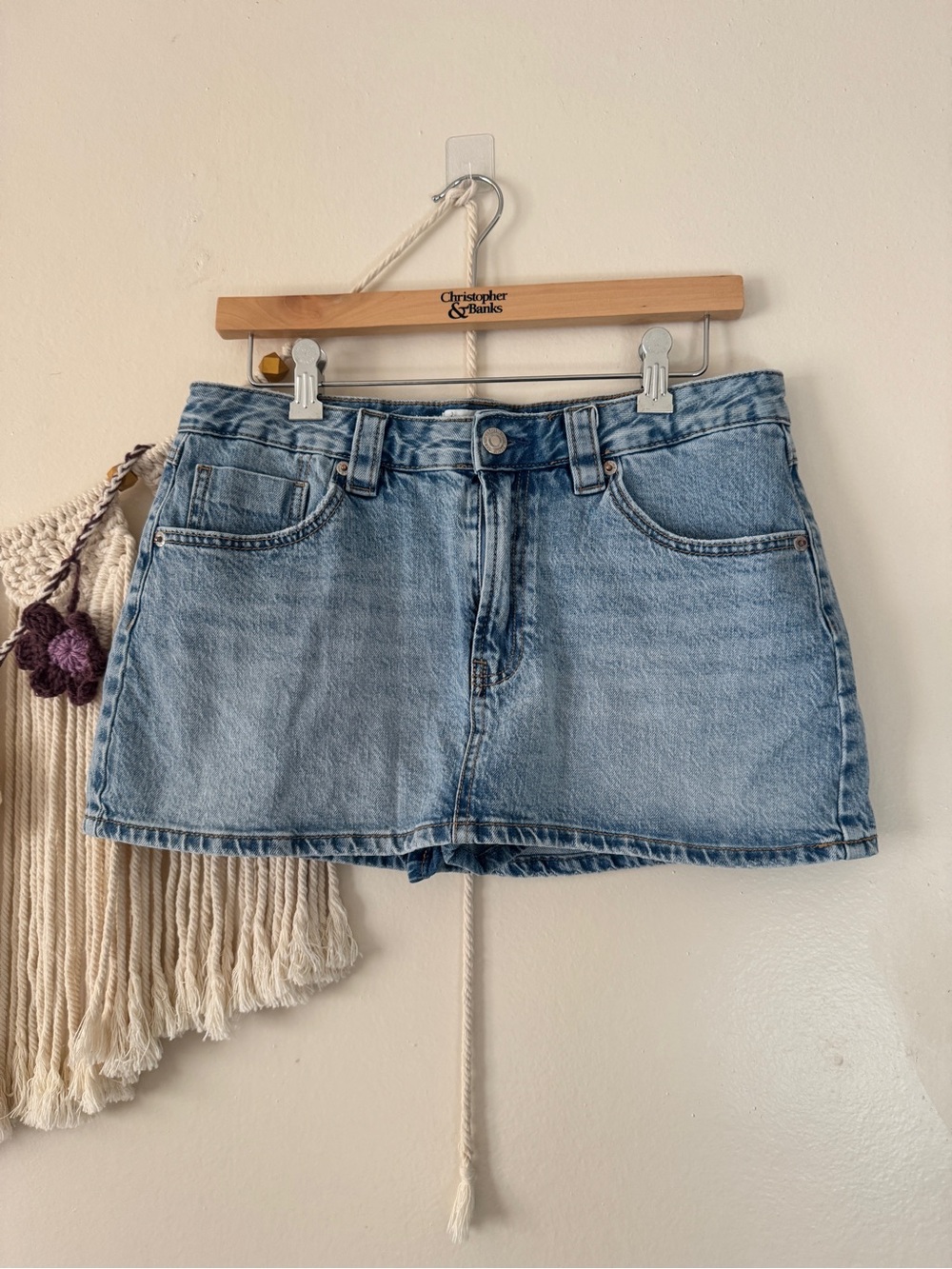 stradivarius Blue Washed Denim Mini Skort